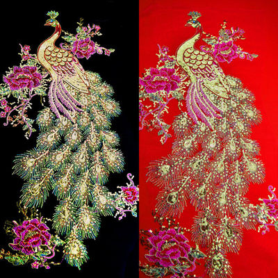 Tissus brodés à extrémité élevé, tissu chinois rouge de robe de mariage